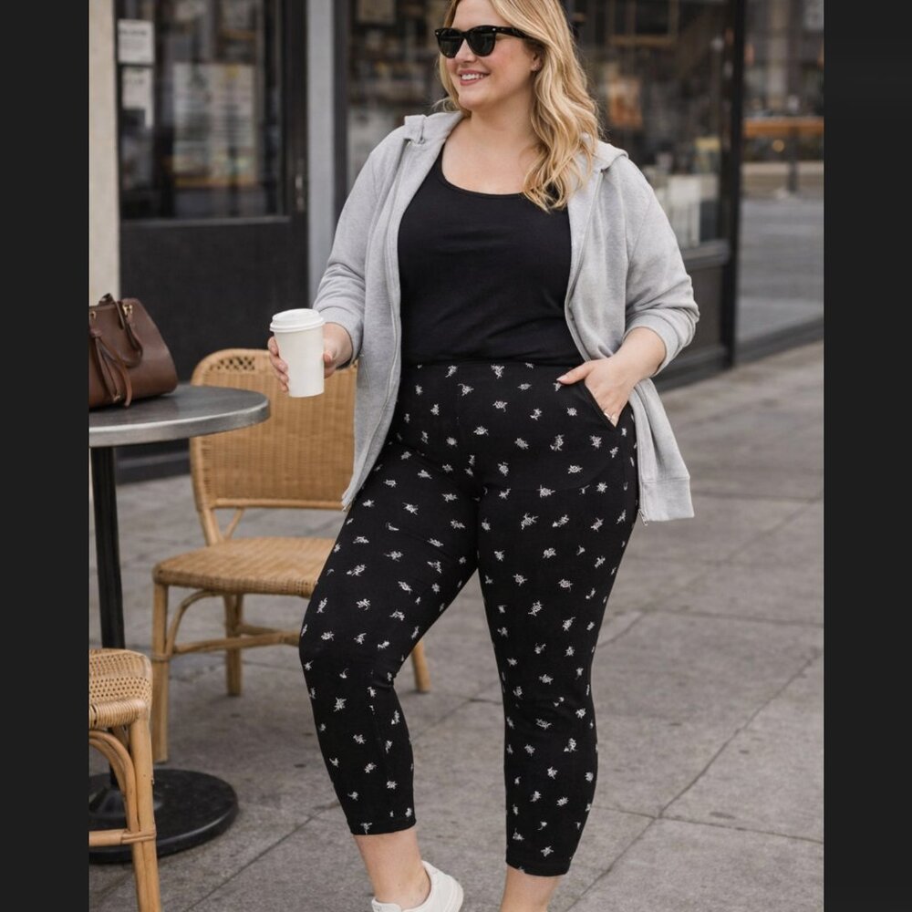 Torrid Crop Pocket Legging 3X Black Ditsy Floral High Rise Stretch Athleisure